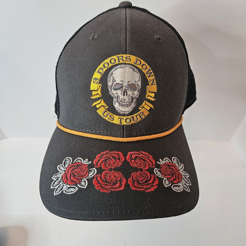 3 Doors Down Band Trucker Hat Snapback Embroider Skull Roses Altern Rock 1 Sz